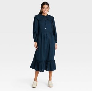 Women’s balloon long sleeve dress- navy